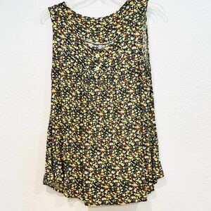 RoseLinLin Sleeveless Floral Top MultiColor Flowy Stretch 1/4 Button Up Size XXL